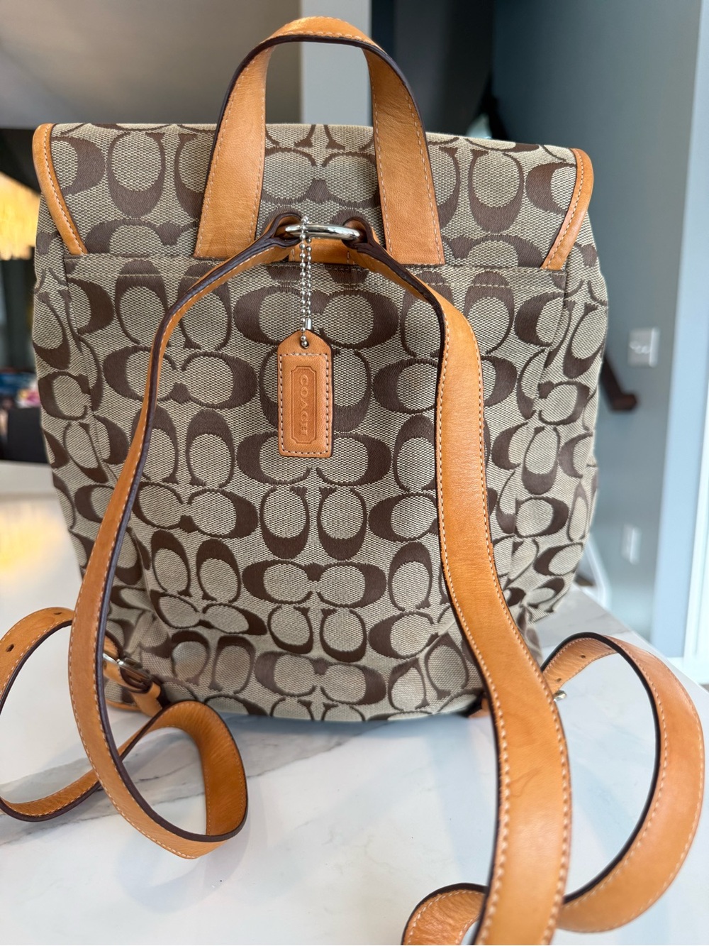 Coach Signature Canvas & Leather Backpack | Brown/Tan | Orange Interior - Picture 2 of 8